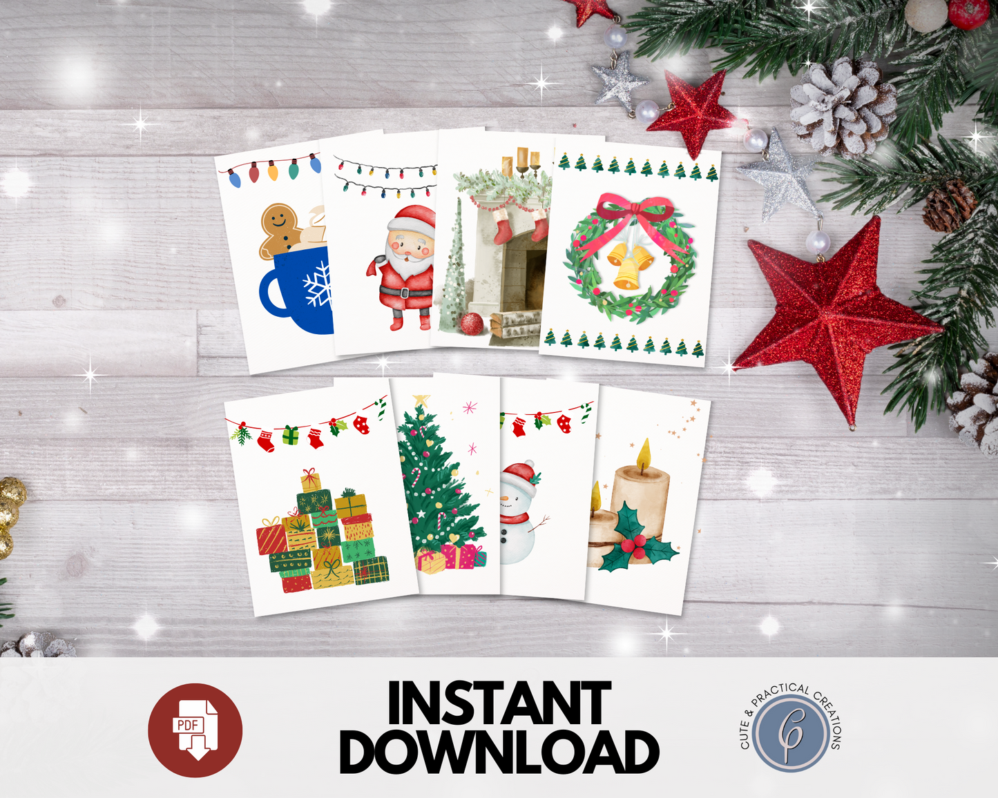 Mini tarjetas de felicitación navideñas, juego de 8: pequeños mensajes de amor y alegría
