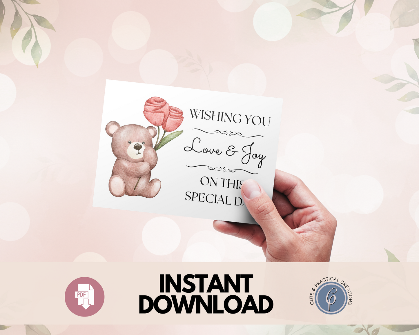 Tarjeta con Oso y Diseño Floral