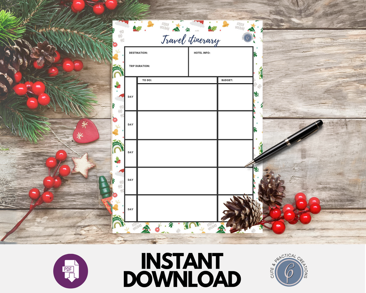 Planificador de vacaciones de invierno en tamaño carta estadounidense y A4 |Descarga digital y PDF imprimible|