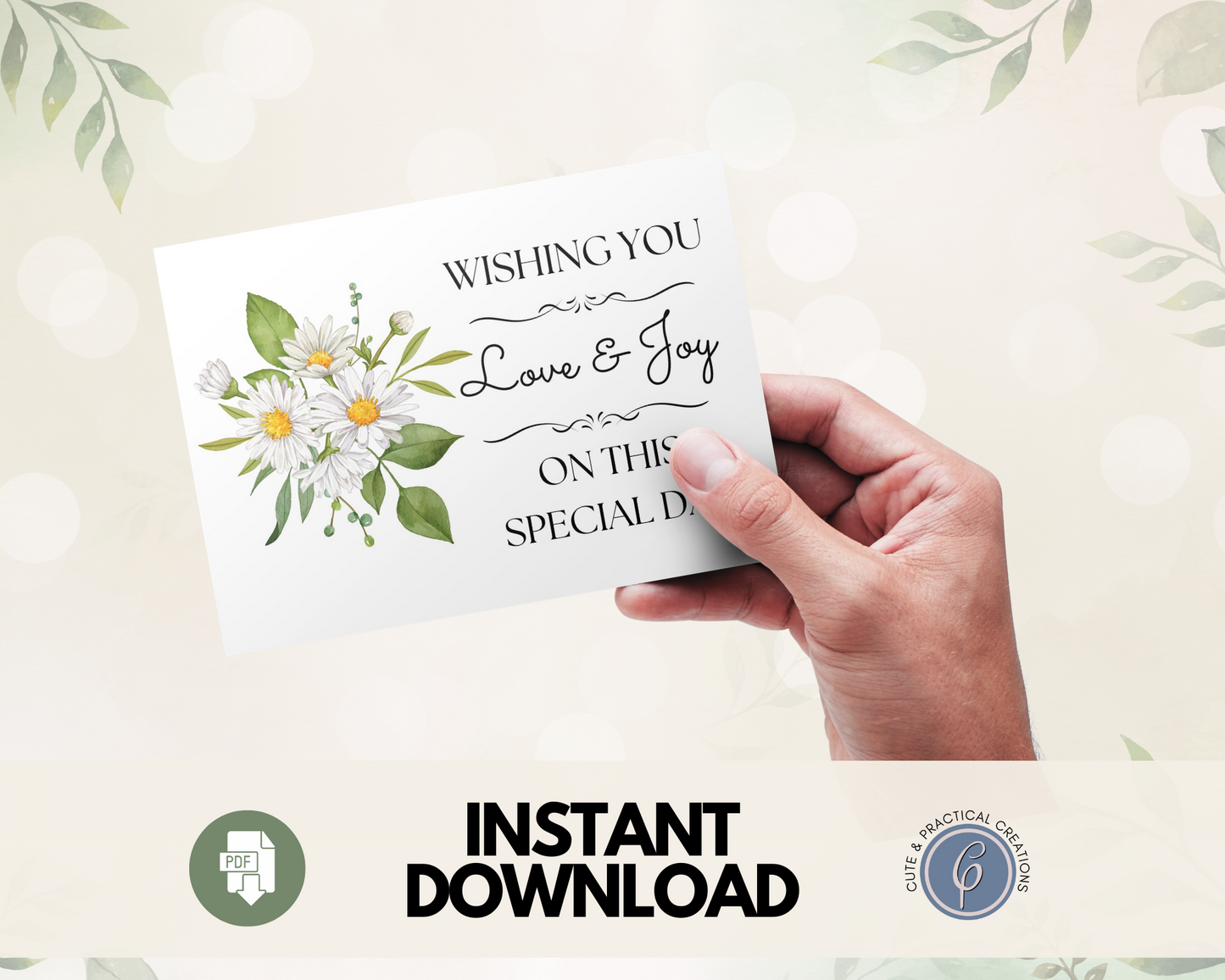 Card with White Floral Design