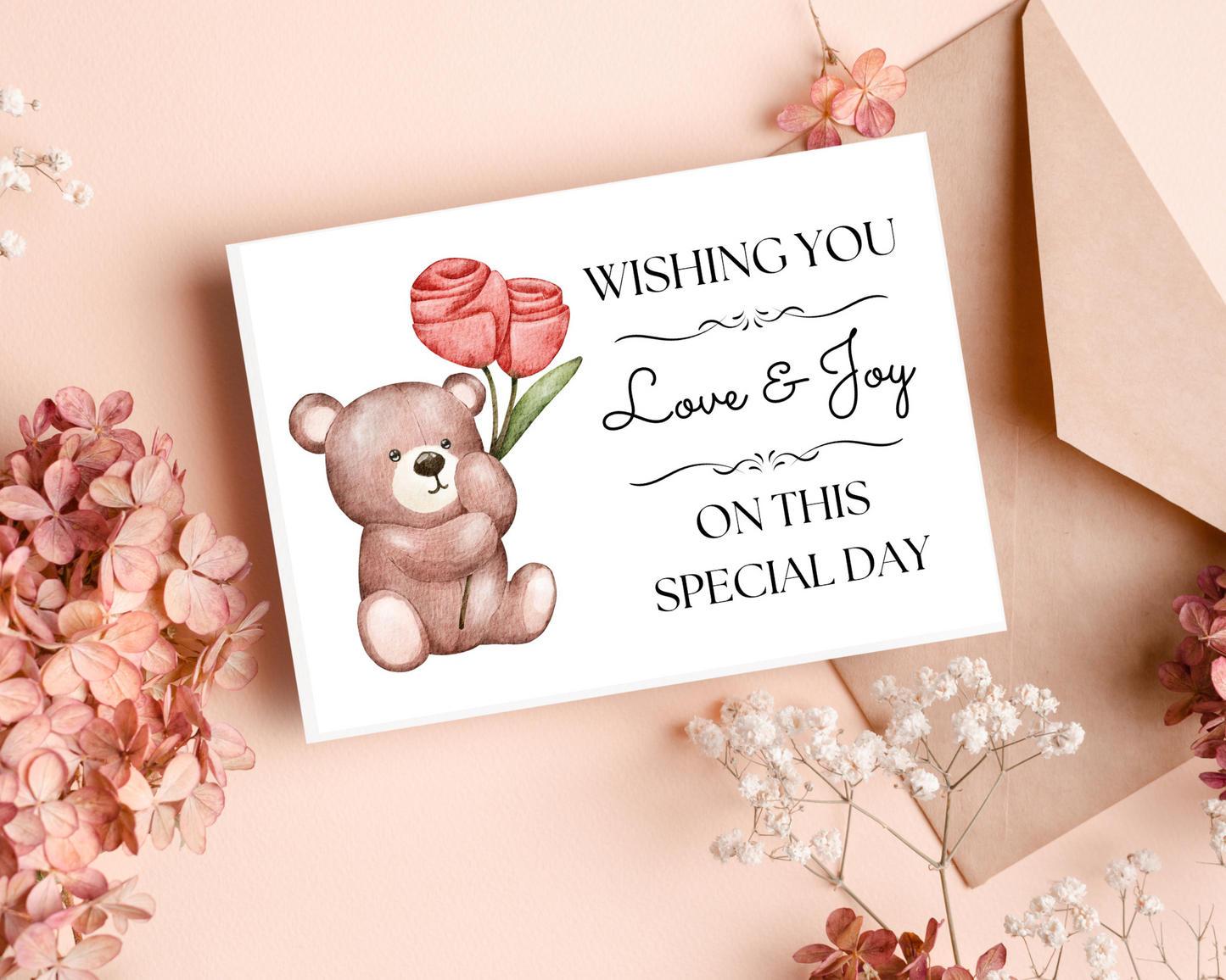 Tarjeta con Oso y Diseño Floral