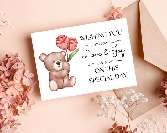 Card with Bear and Floral Design