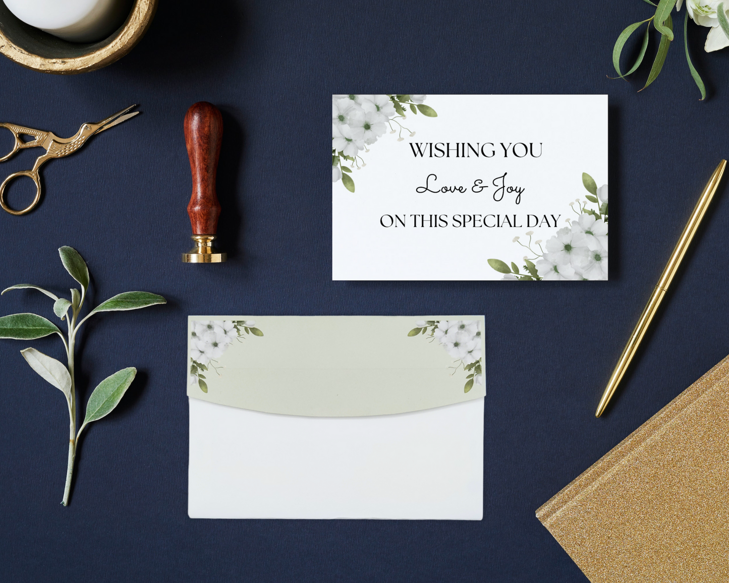 Set Tarjeta Imprimible y Sobre con Forro incluido -Greenery Design