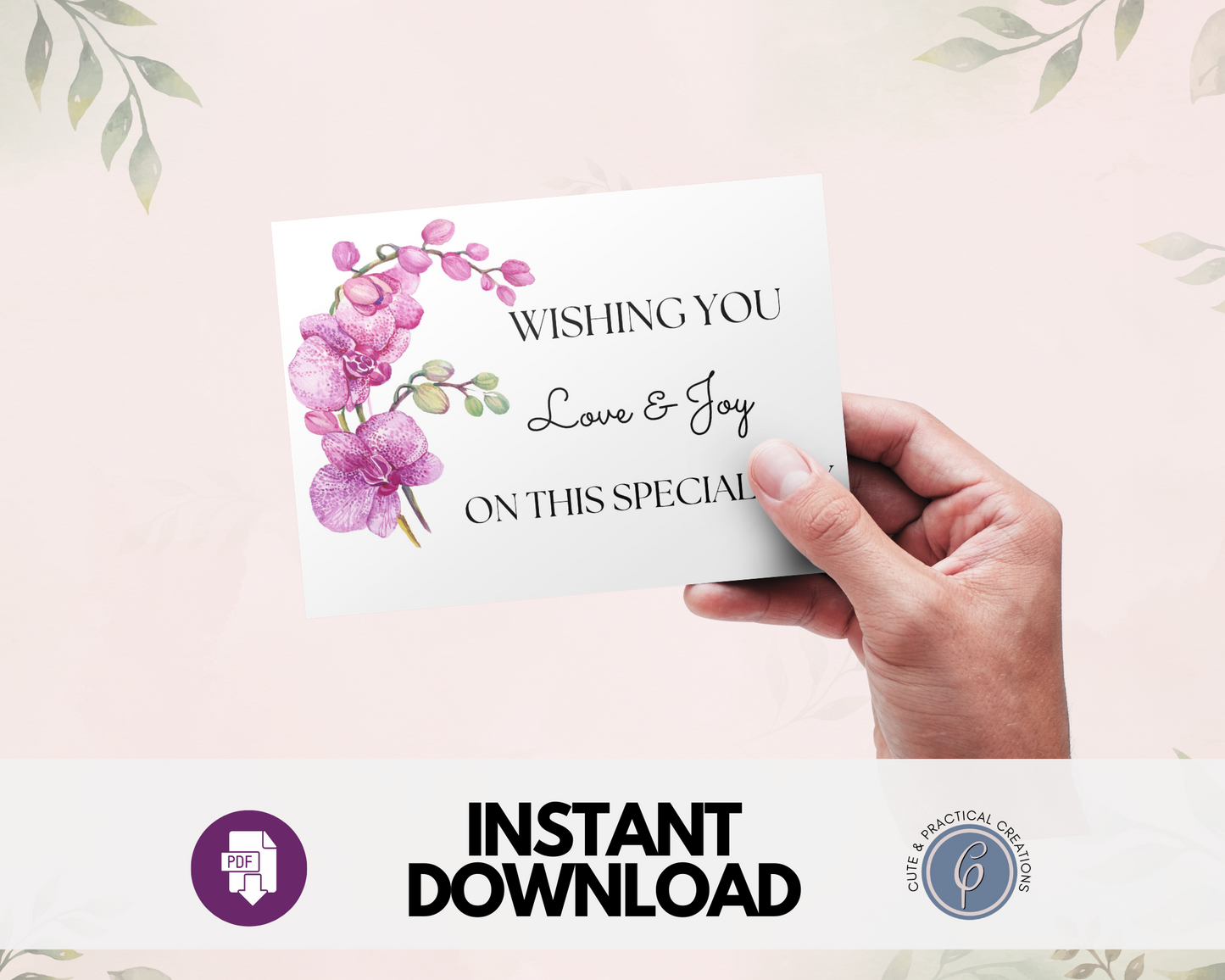 Conjunto de plantilla de tarjeta y sobre imprimible con forro incluido - Diseño Orquídea