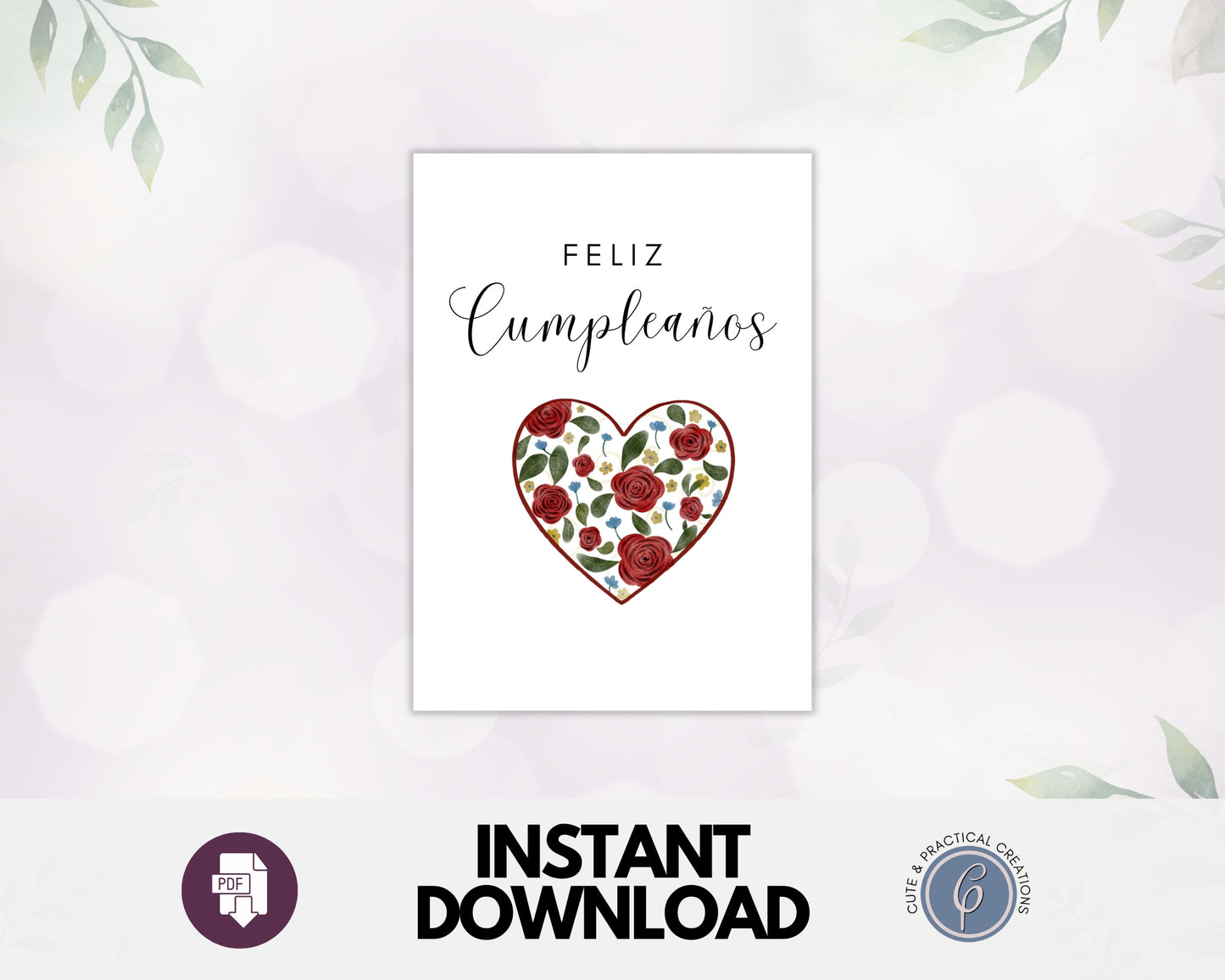 Tarjeta de Felicitación de Amor de Feliz Cumpleaños- Corazón con Rosas Rojas en Español