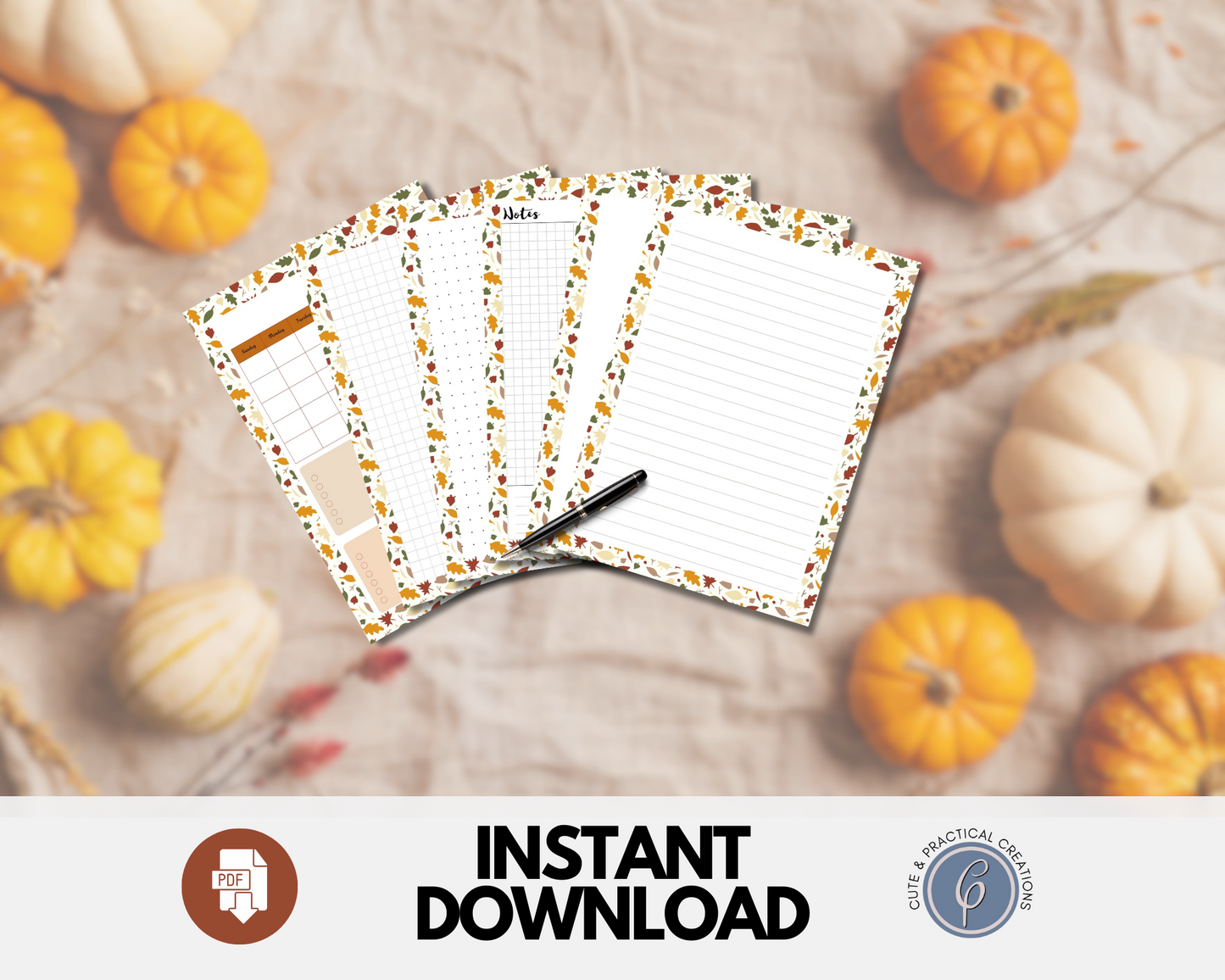 Conjunto de papel de escritura imprimibles de hojas de otoño