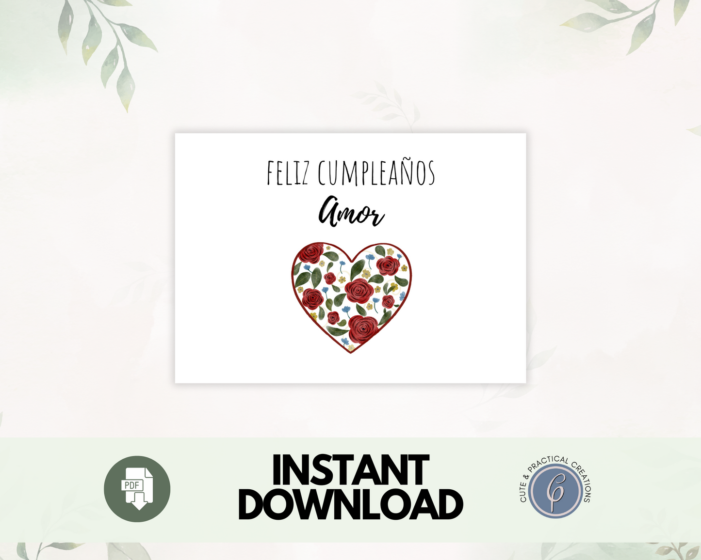 Tarjeta de Felicitación de Amor de Feliz Cumpleaños- Corazón con Rosas Rojas en Español