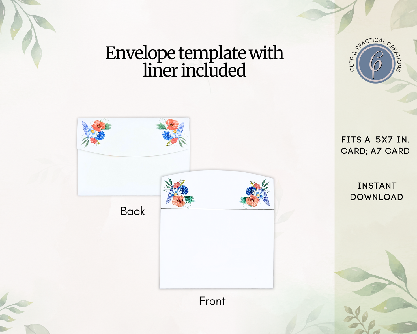 Plantilla imprimible para sobre floral de primavera con diseño interno incluido