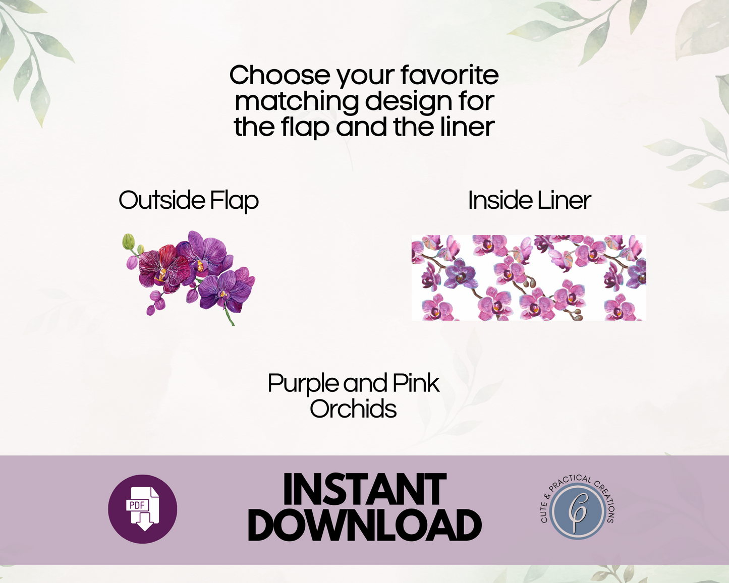 Conjunto de plantilla de tarjeta y sobre imprimible con forro incluido - Diseño Orquídea