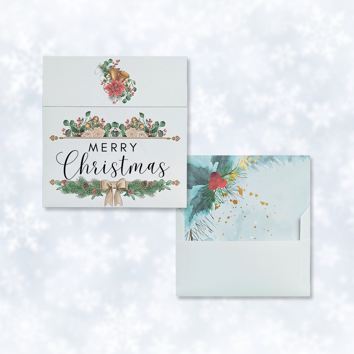 Plantilla de sobre con diseño de acuarela Holly Liner incluido - Feliz Navidad