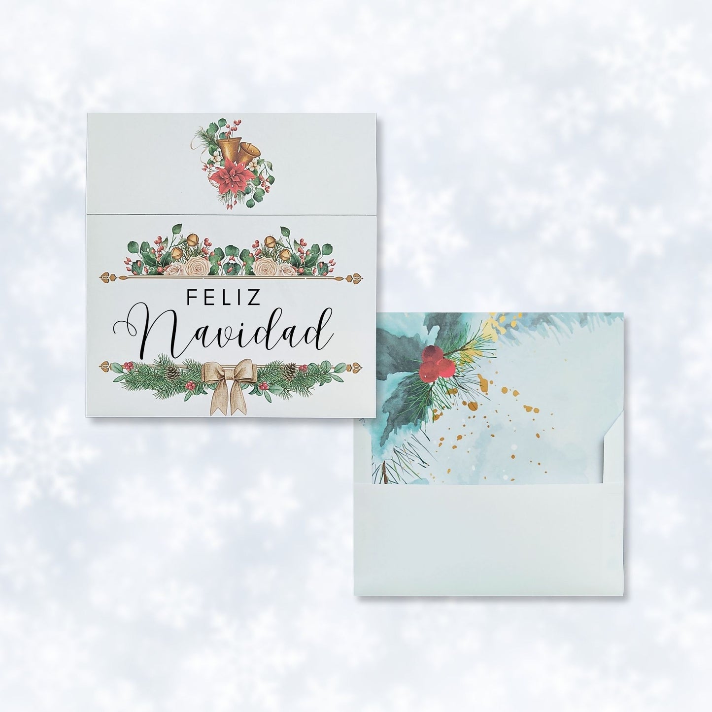 Plantilla de sobre con diseño de acuarela Holly Liner incluido - Feliz Navidad