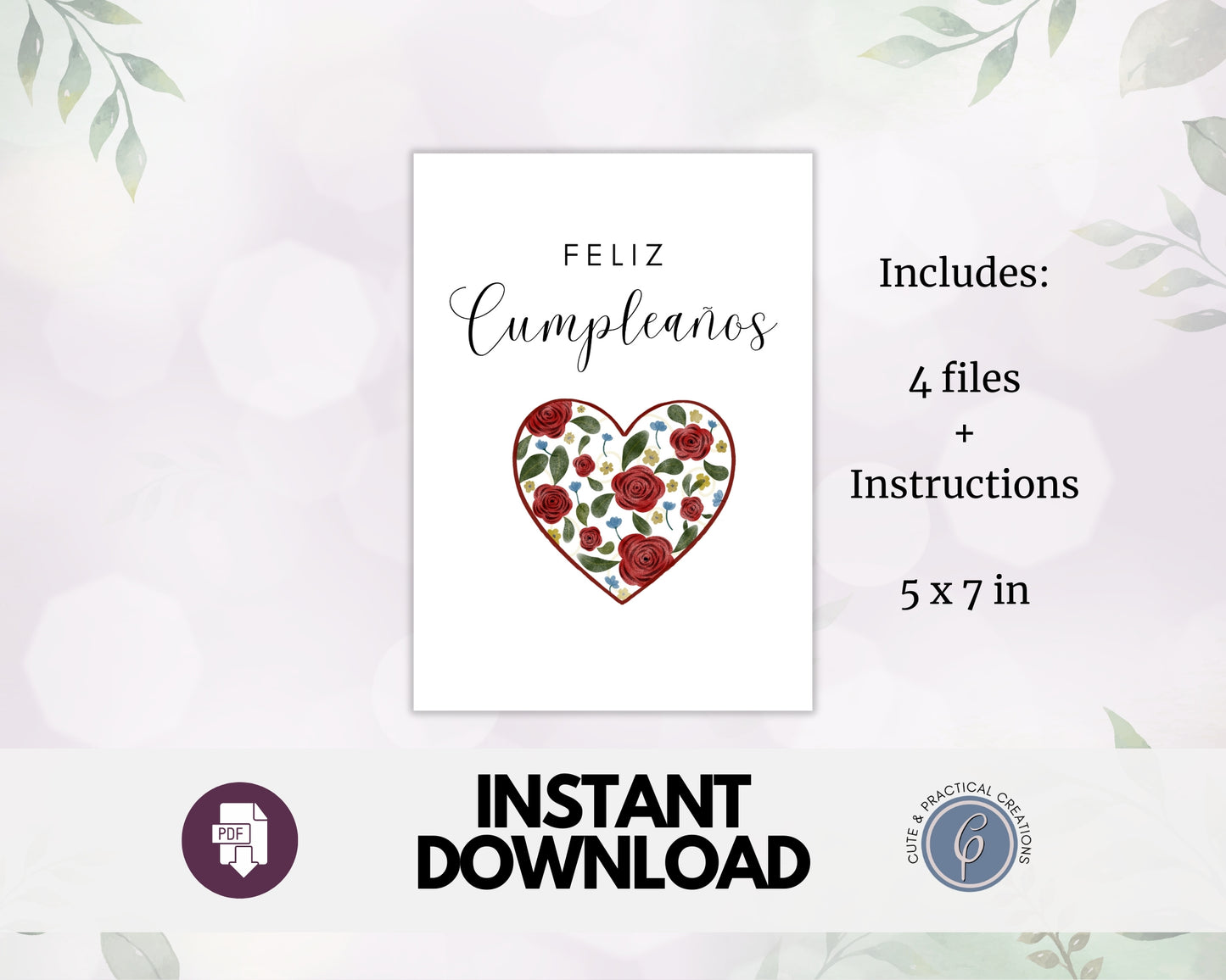 Tarjeta de Felicitación de Amor de Feliz Cumpleaños- Corazón con Rosas Rojas en Español