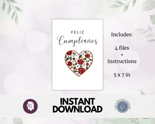 Feliz Cumpleaños Greeting Card- Heart with Red Roses in Spanish