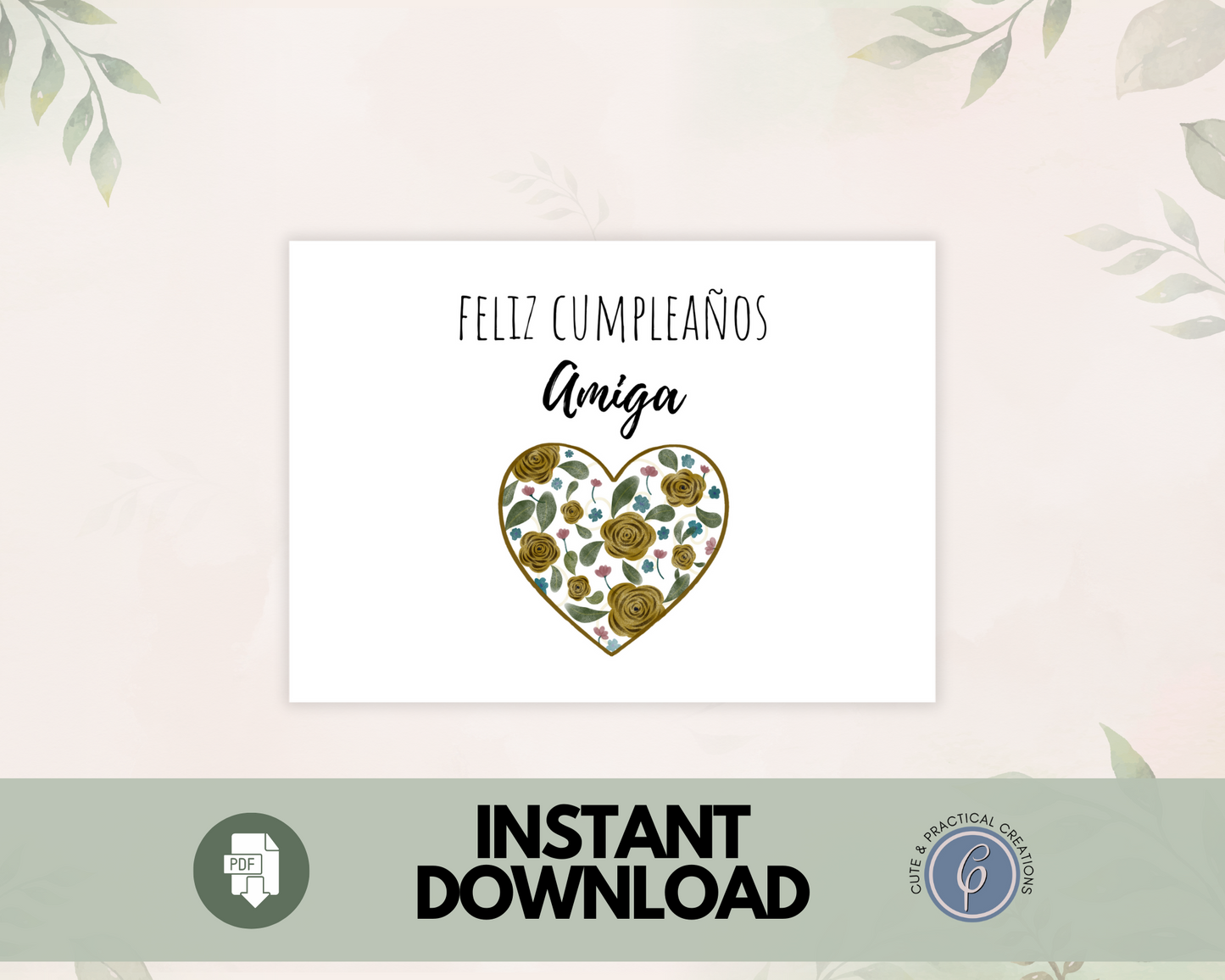Tarjeta de Feliz Cumpleaños para Amiga Corazón con Flores; Feliz cumpleaños Amiga