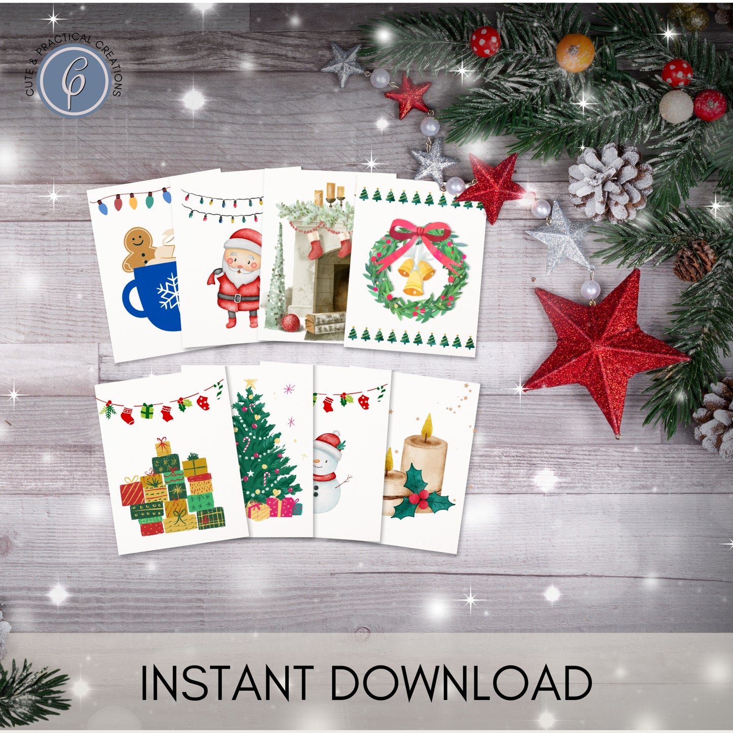 Mini tarjetas de felicitación navideñas, juego de 8: pequeños mensajes de amor y alegría