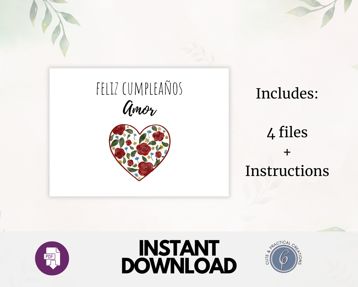 Tarjeta de Felicitación de Amor de Feliz Cumpleaños- Corazón con Rosas Rojas en Español