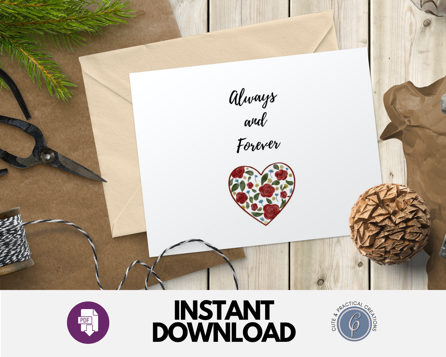 Tarjeta Siempre y Para Siempre Corazón con Rosas