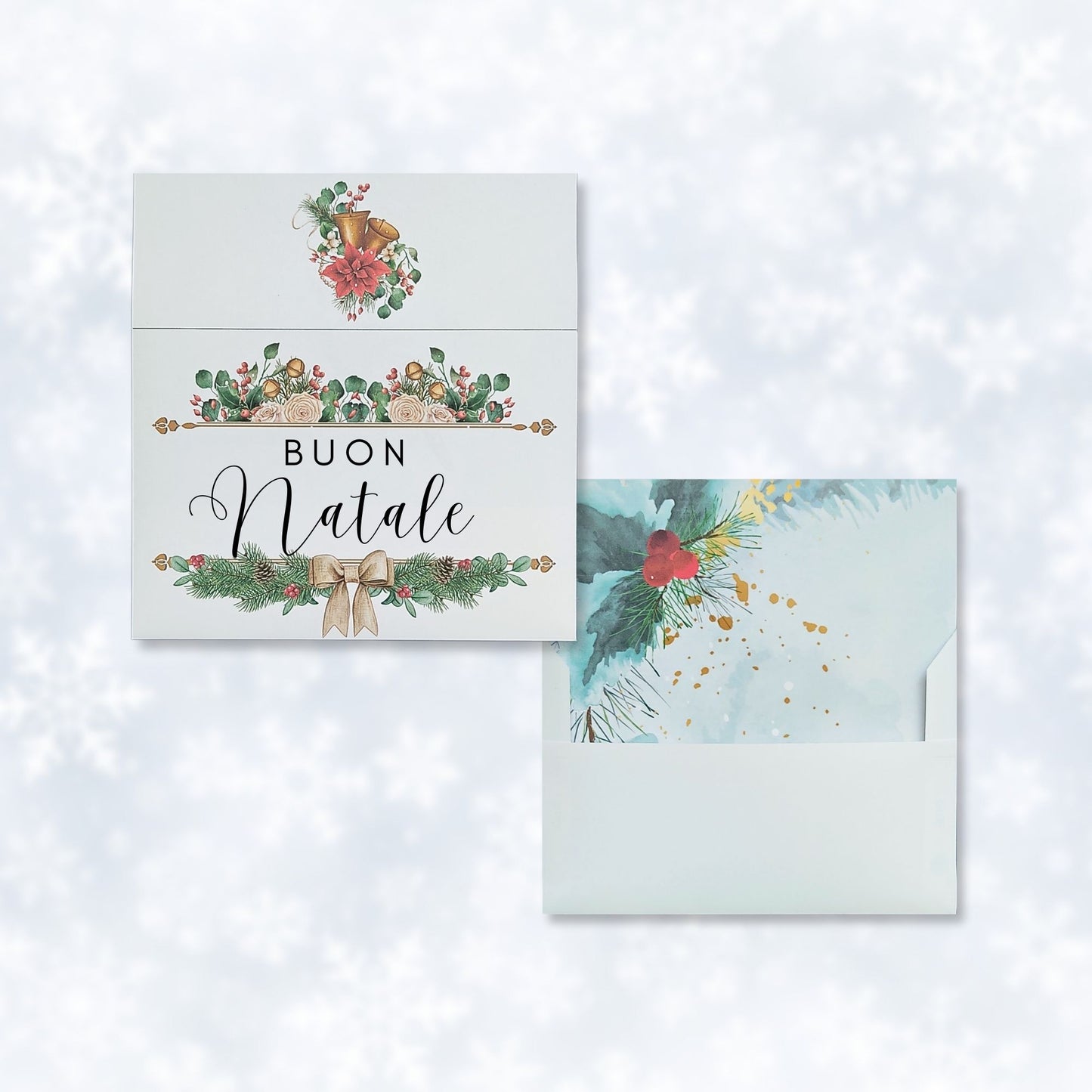 Plantilla de sobre con diseño de acuarela Holly Liner incluido - Buon Natale
