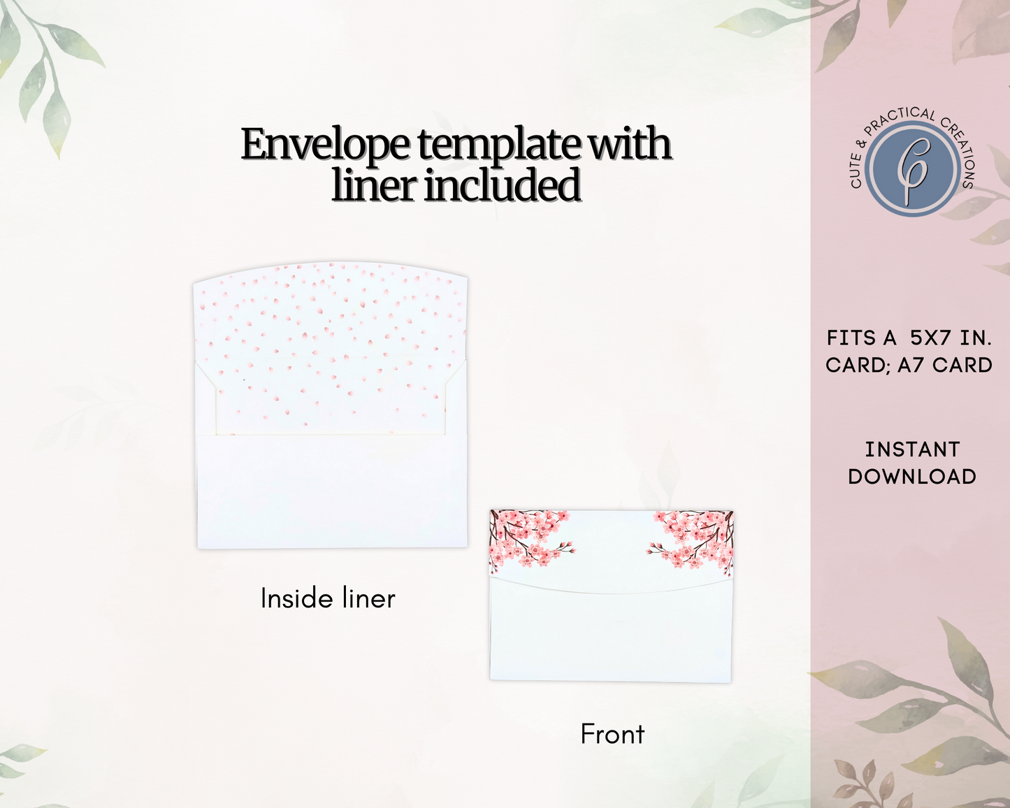 Set Tarjeta Imprimible y Sobre con Forro incluido -Diseño Flor de Cerezo