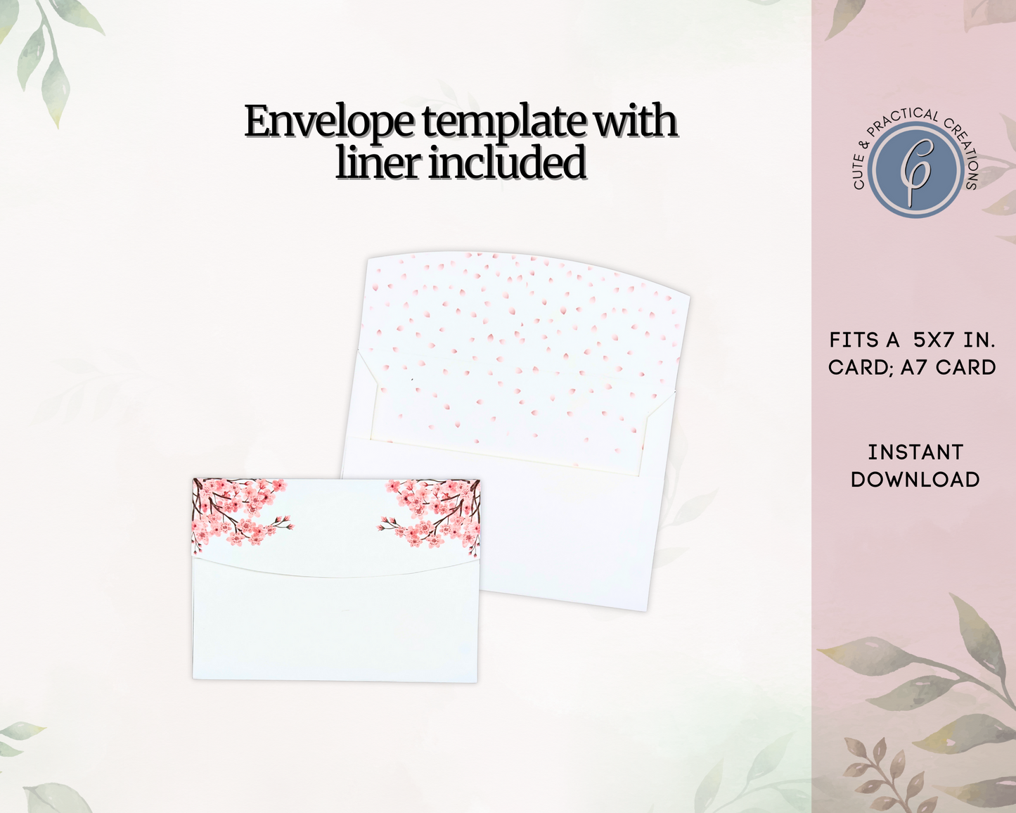 Hermosa plantilla para sobre de flor de cerezo con interior forrado