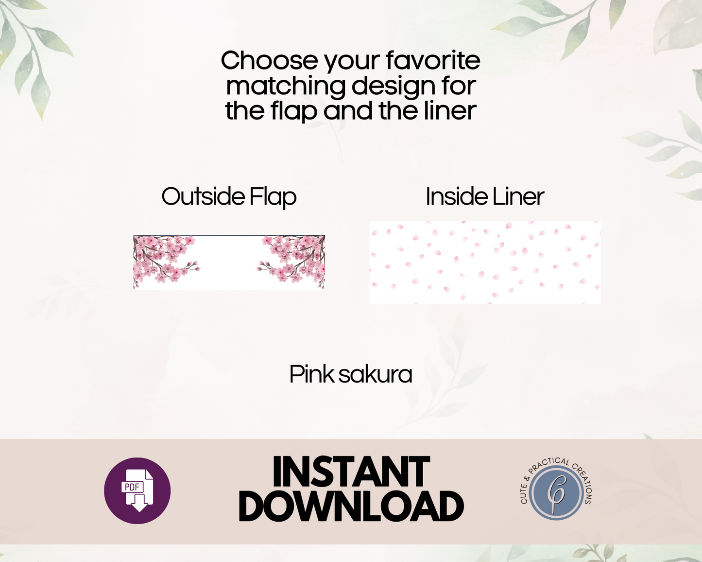 Set Tarjeta Imprimible y Sobre con Forro incluido -Diseño Flor de Cerezo