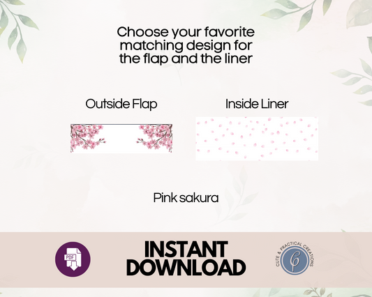 Set Printable Card and Envelope with Liner included -Cherry Blossom Design