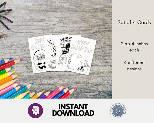 Mini Cards Set of 4 - Printable Coloring Halloween designs for adults