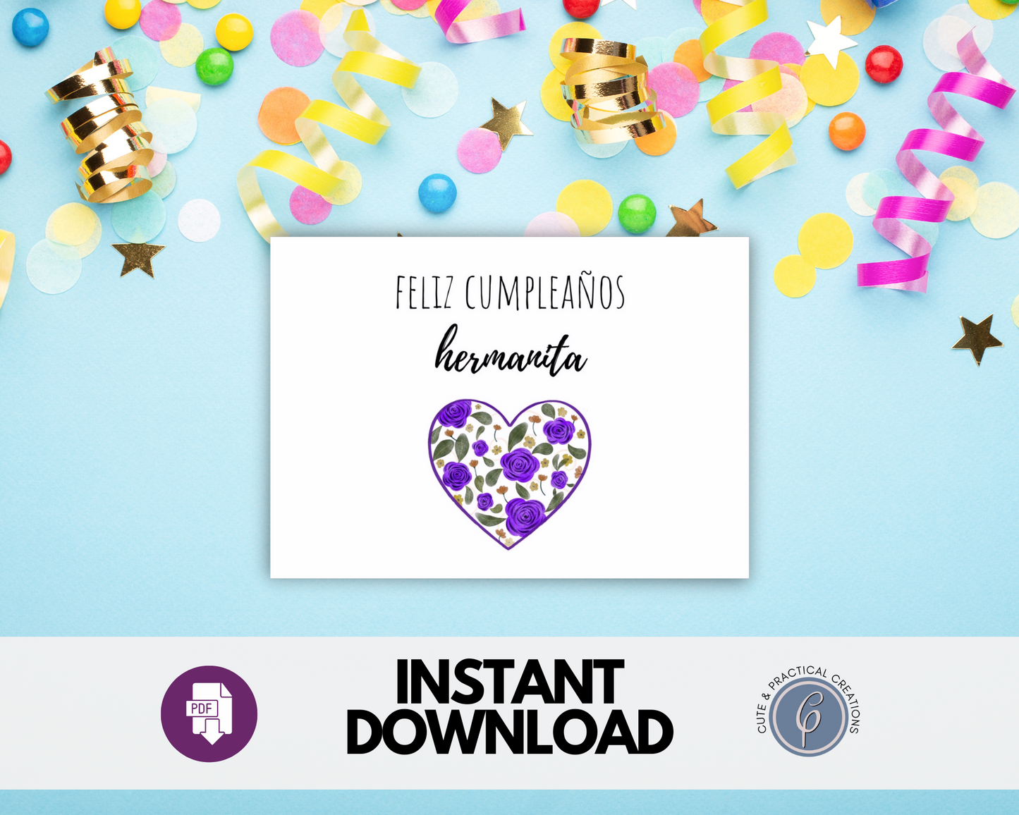 Tarjeta de Feliz Cumpleaños Hermana con Corazón con Flores en Español