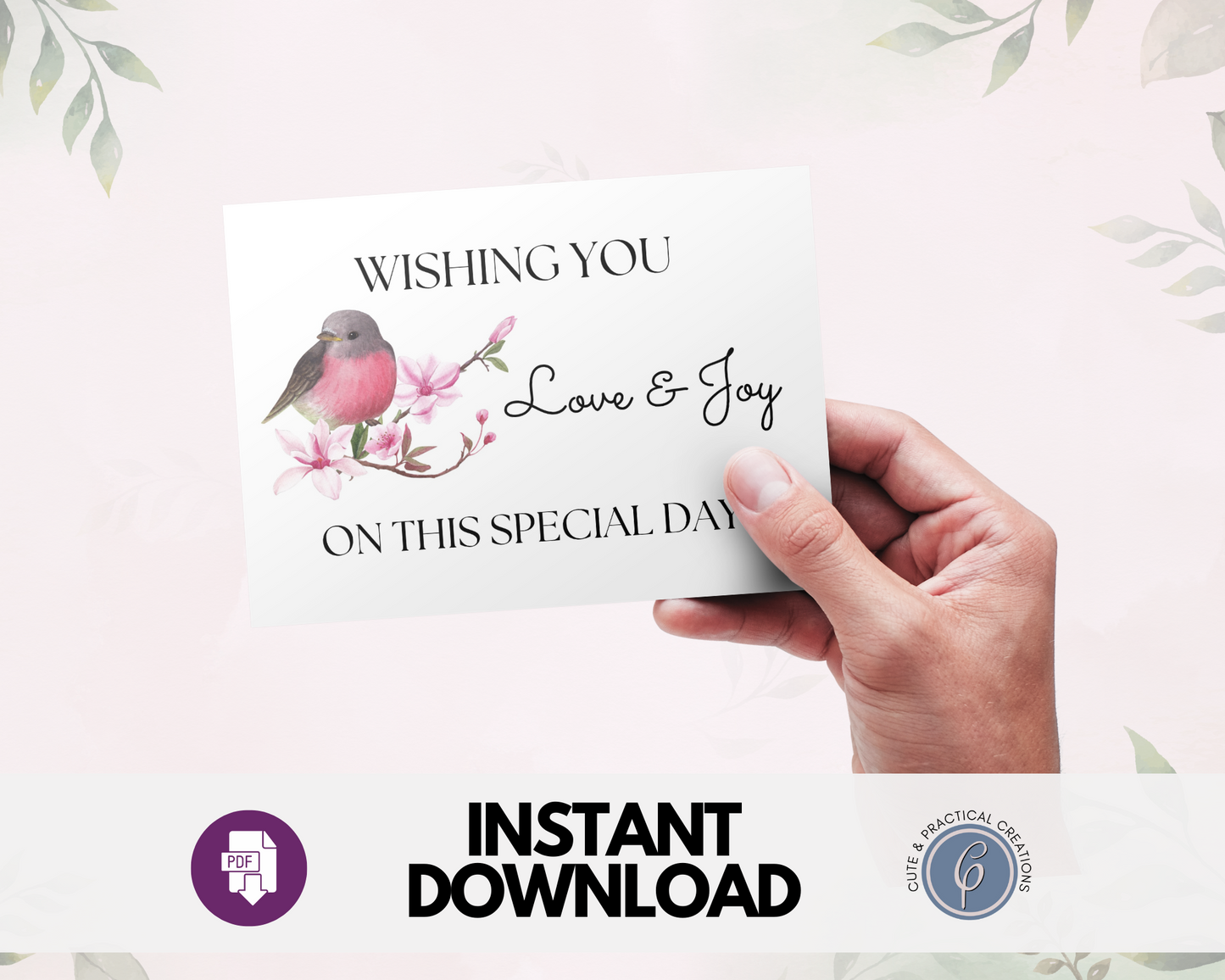 Tarjeta con diseño de pájaro y flor de Sakura