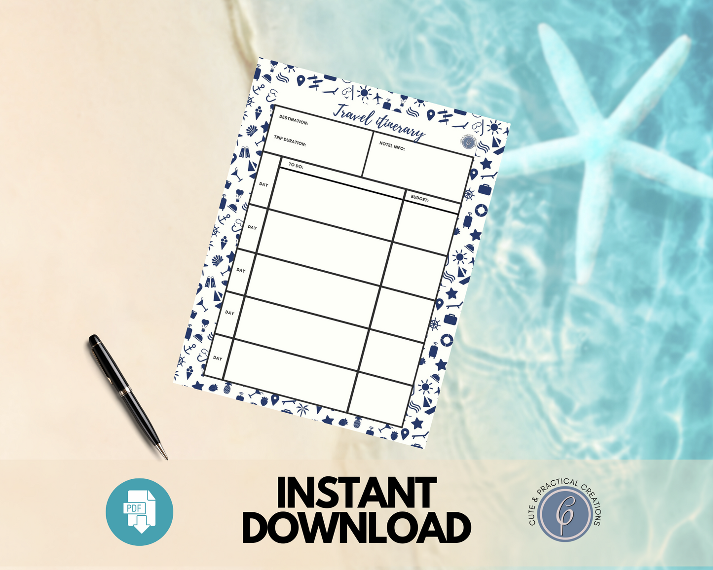 Planificador de vacaciones de verano en tamaño carta y A4 |Descarga digital y PDF imprimible|