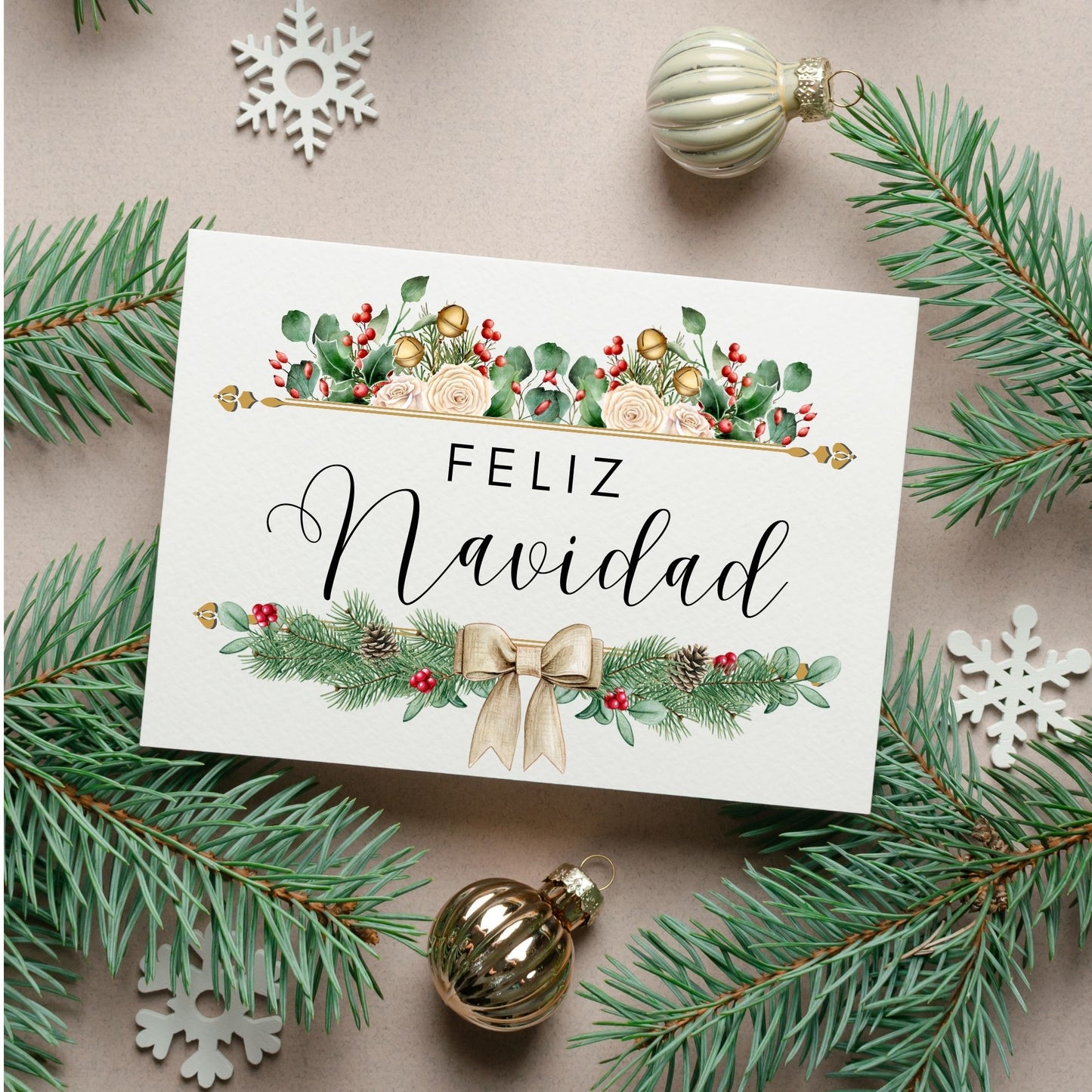 Plantilla de sobre con diseño de acuarela de pájaro incluido - Feliz Navidad