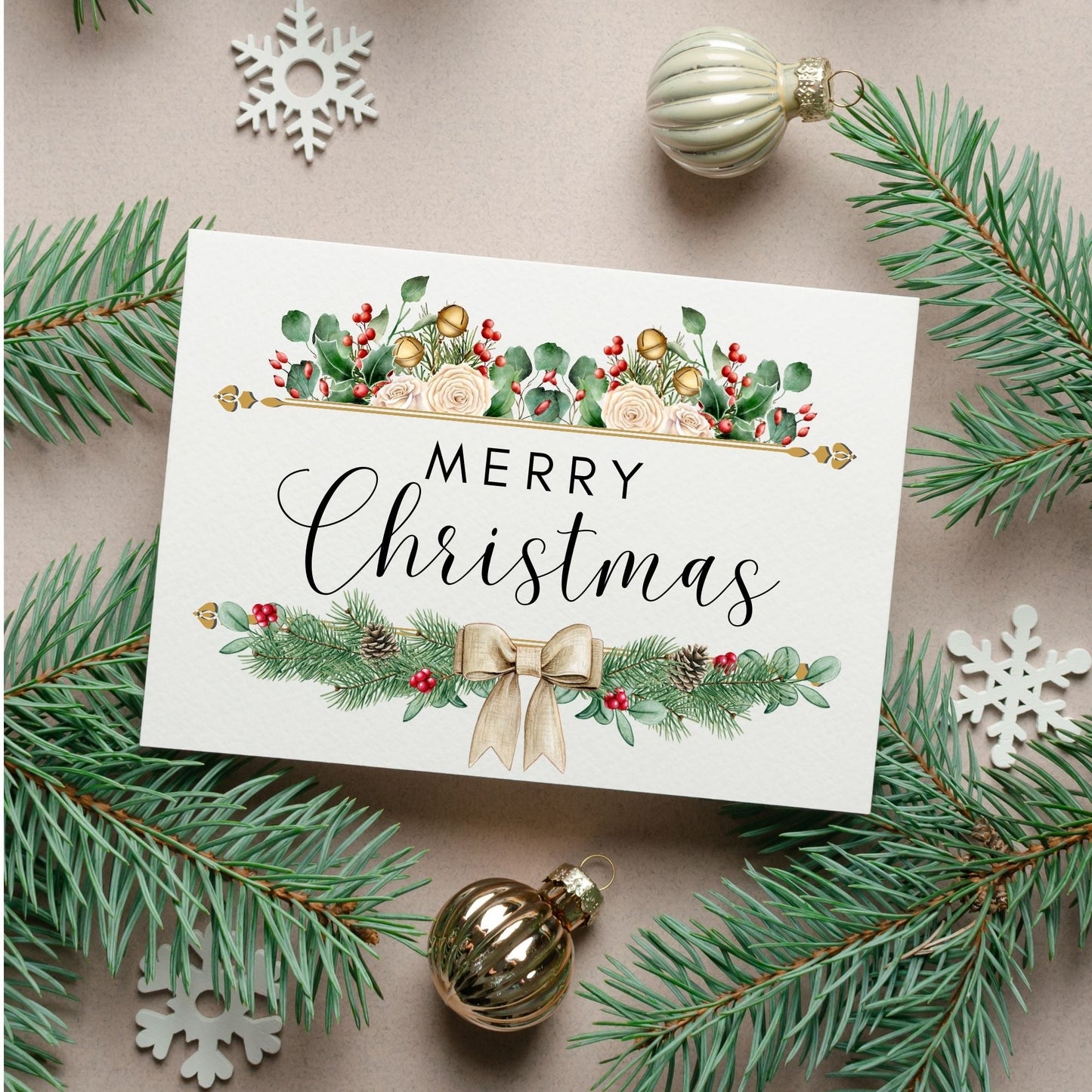 Plantilla de sobre con diseño de acuarela Forest Liner incluido - Feliz Navidad