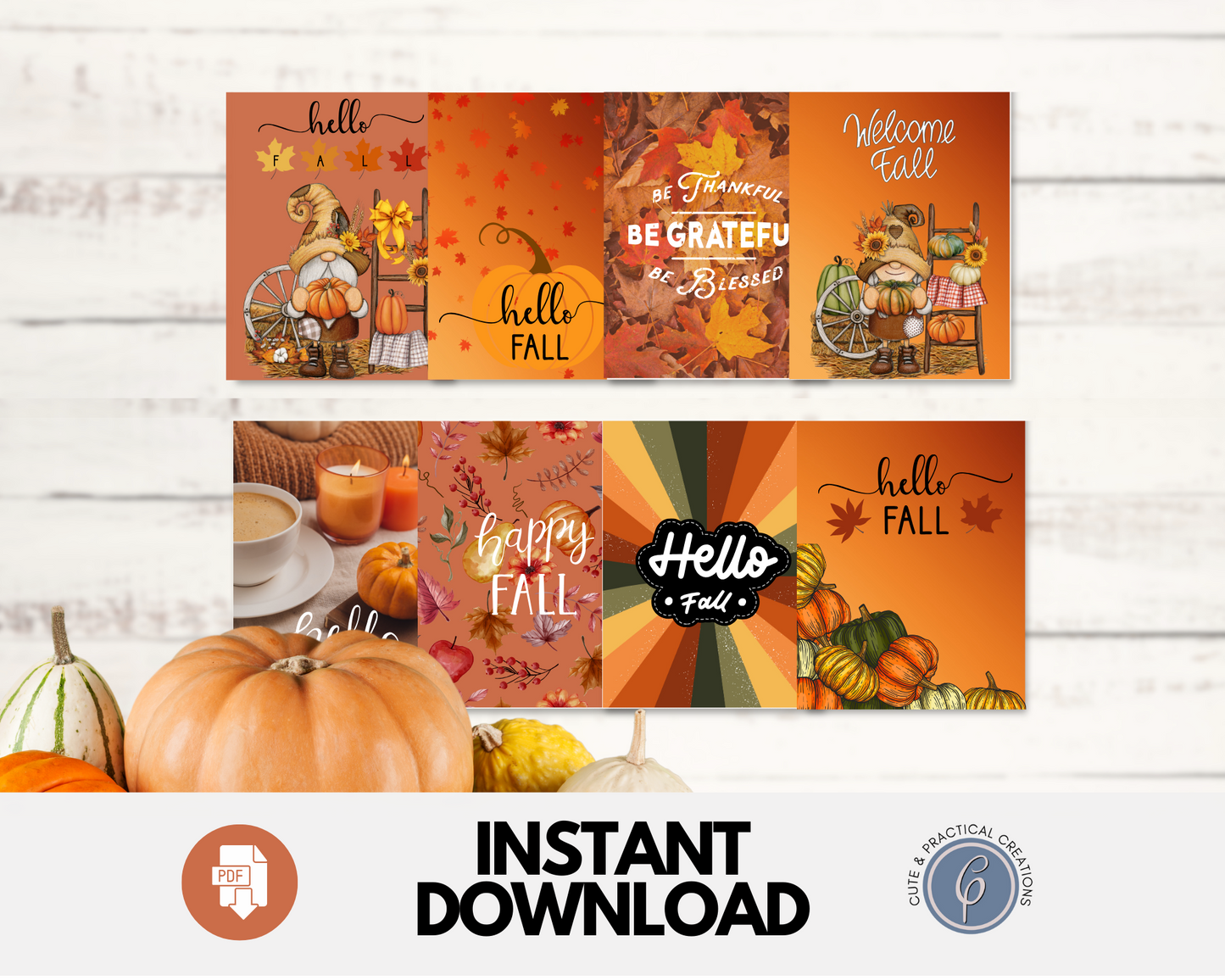 Mini Tarjetas Conjunto de 8 - Diseños imprimibles Otoño
