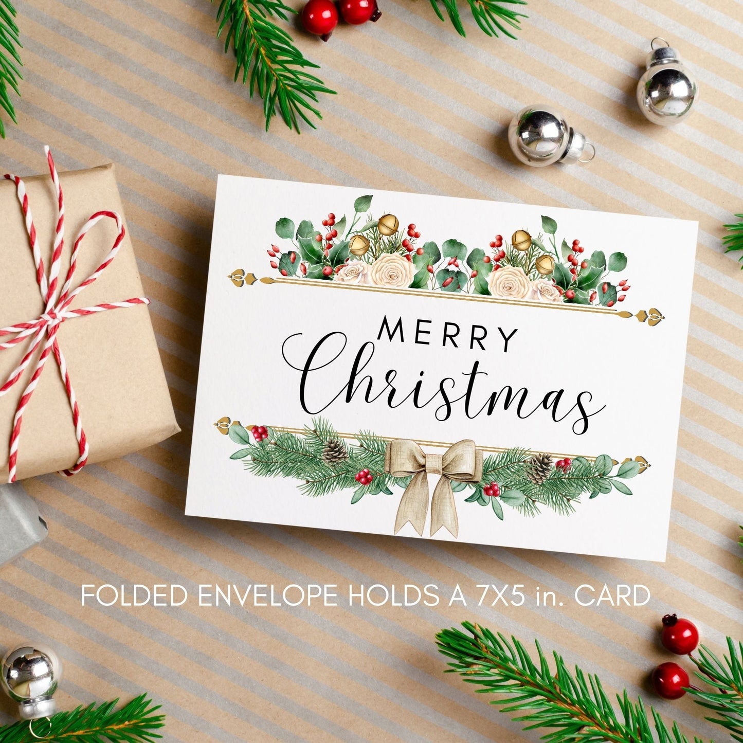 Plantilla de sobre con diseño de acuarela de pájaro incluido - Feliz Navidad