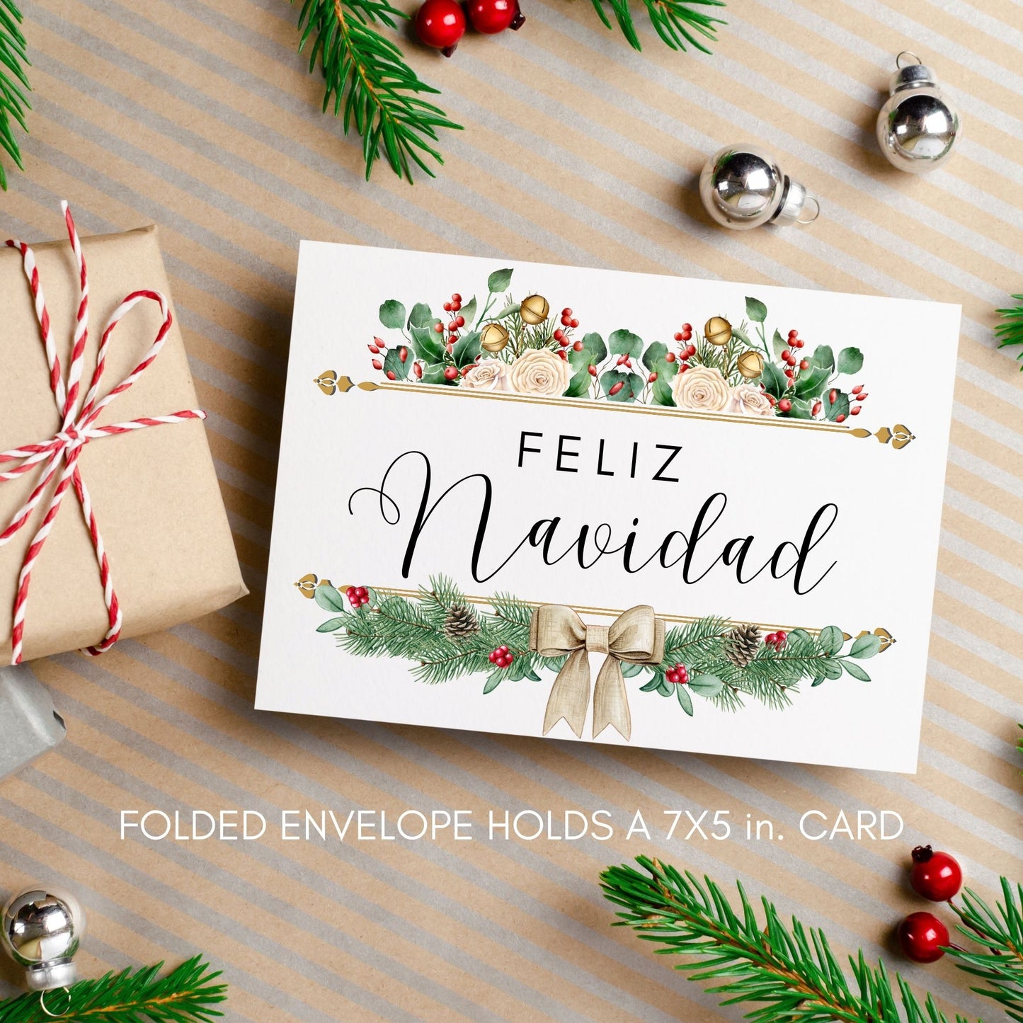 Plantilla de sobre con diseño de acuarela de pájaro incluido - Feliz Navidad