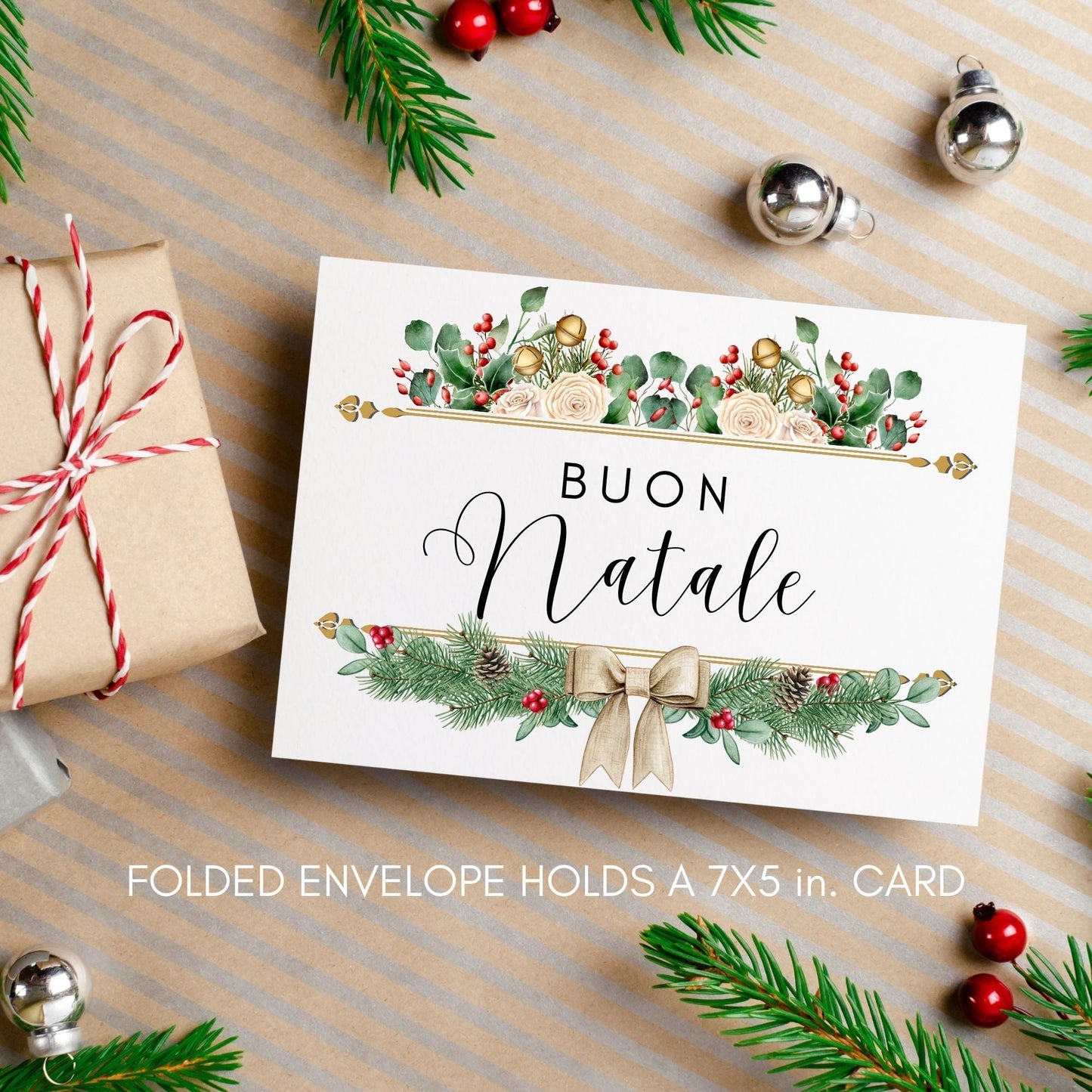 Plantilla de sobre con diseño de acuarela Bird Liner incluido - Buon Natale