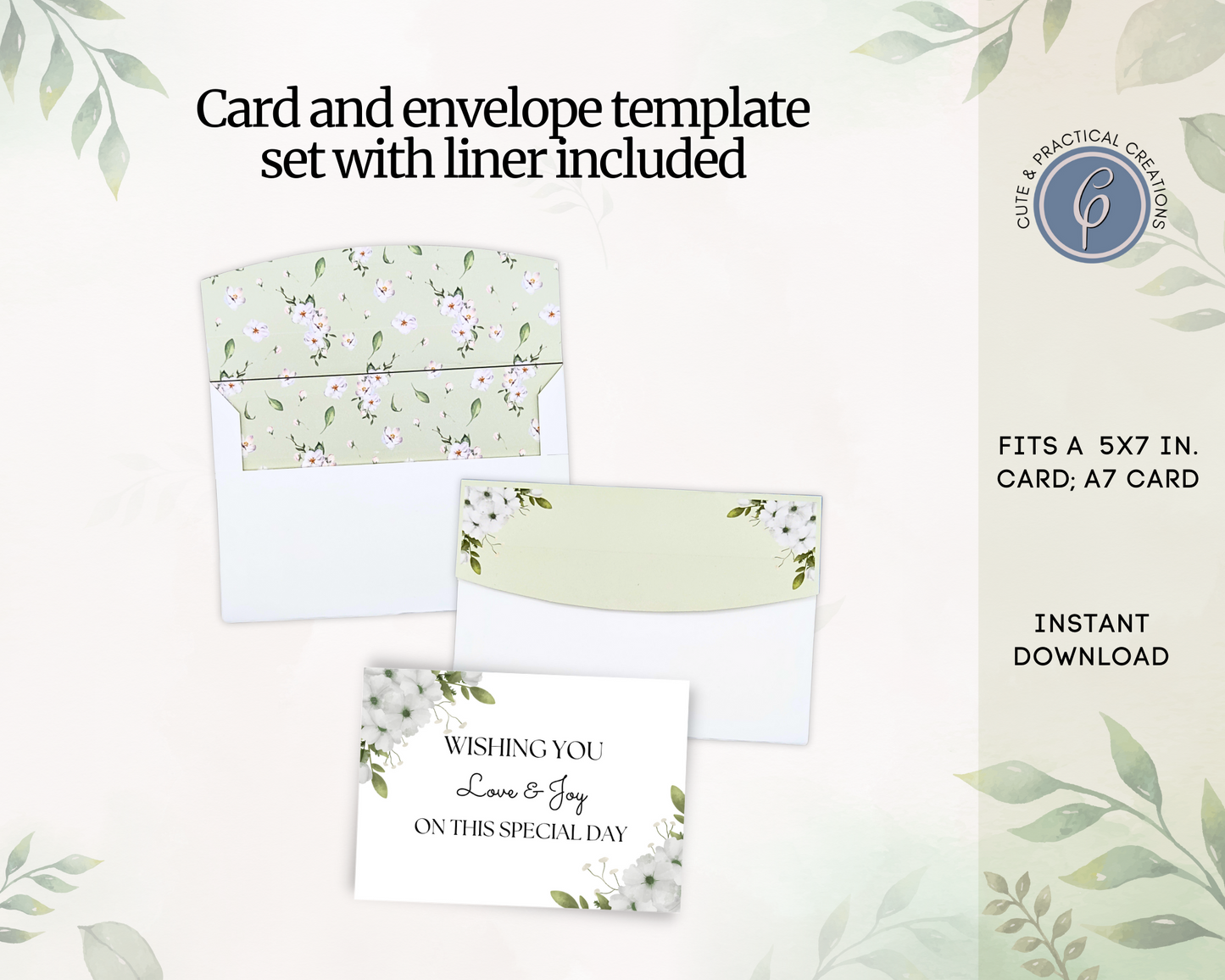 Set Tarjeta Imprimible y Sobre con Forro incluido -Greenery Design