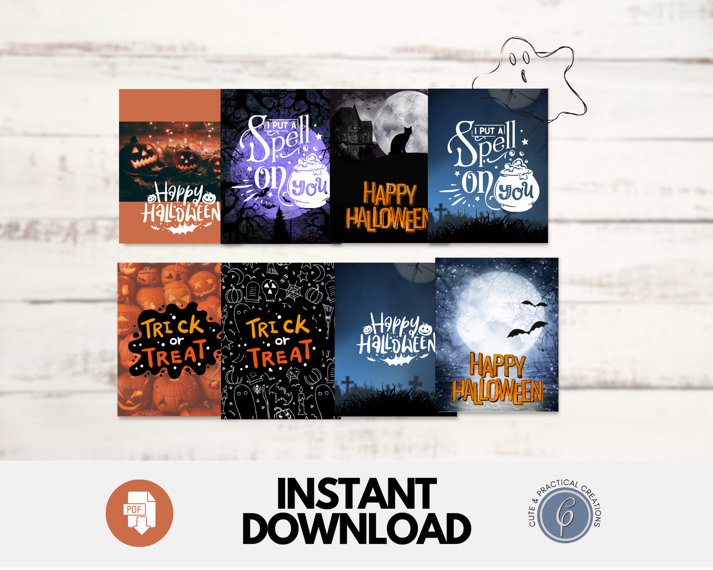 Mini tarjetas de felicitación, juego de 8: diseños de Halloween