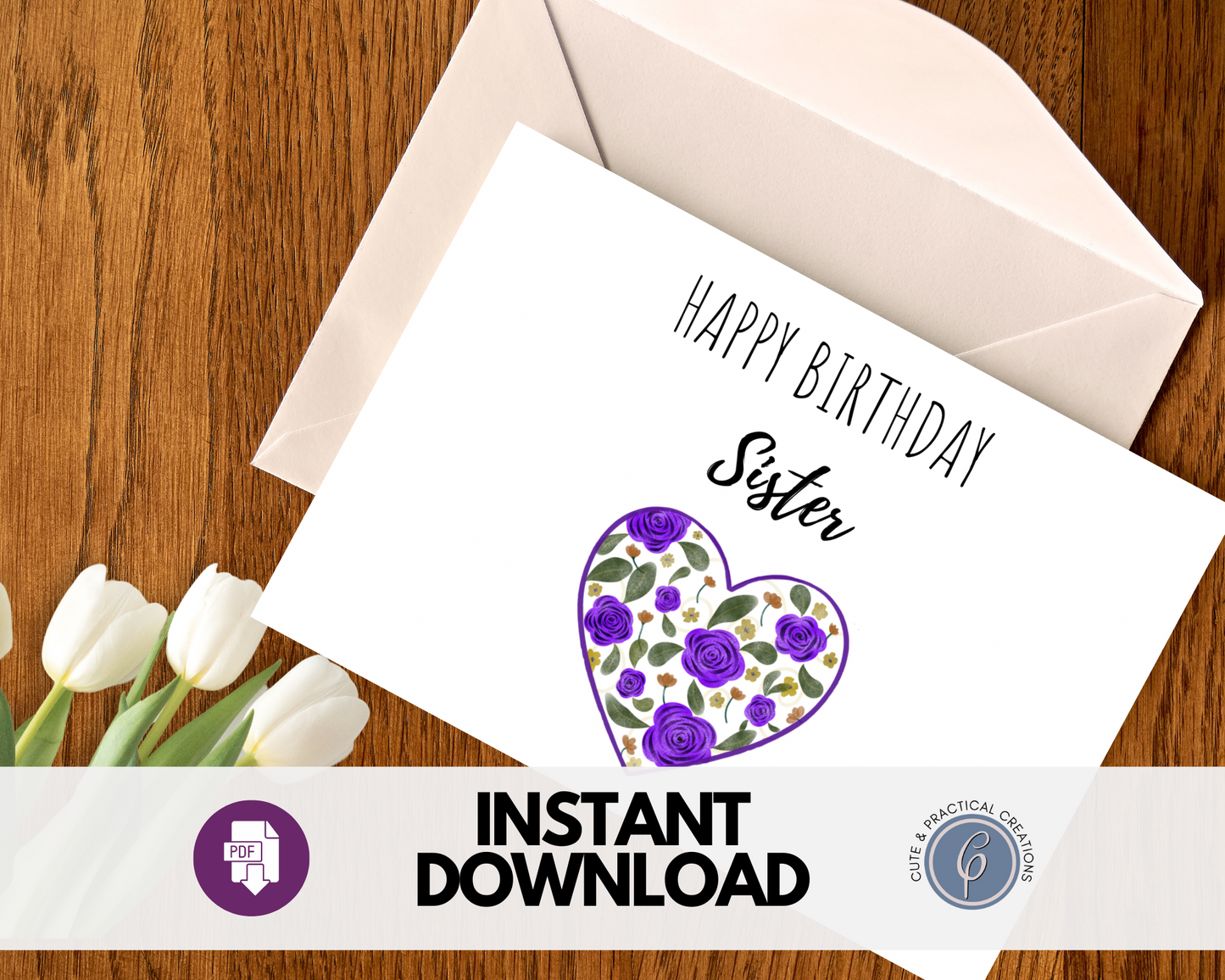 Tarjeta de Feliz Cumpleaños Hermana con Corazón con Flores