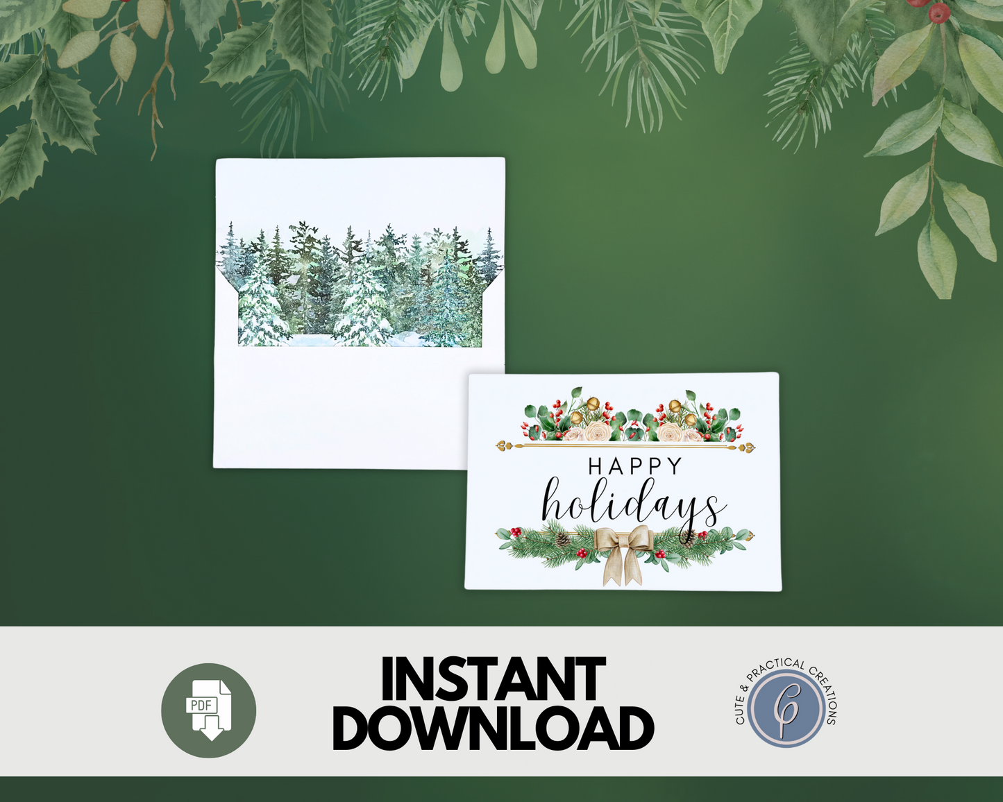 Plantilla de sobre con diseño de acuarela Forest Liner incluido - Felices fiestas