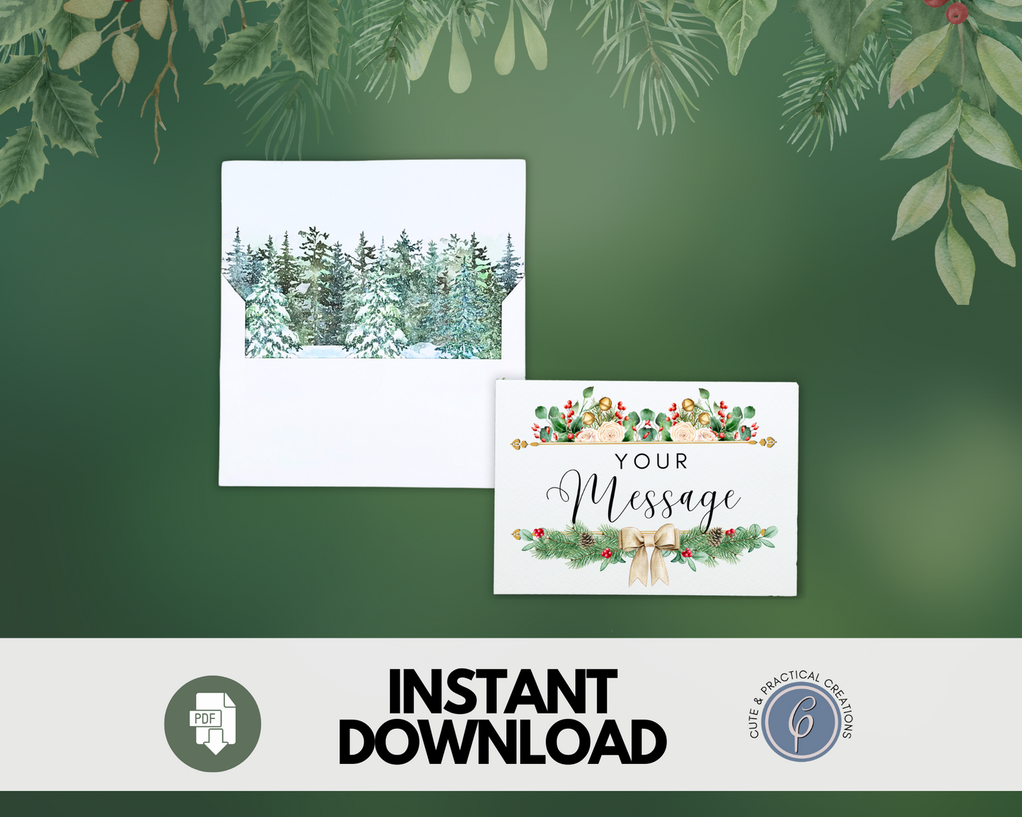 Plantilla de sobre con diseño forestal incluido -Diseño de invierno