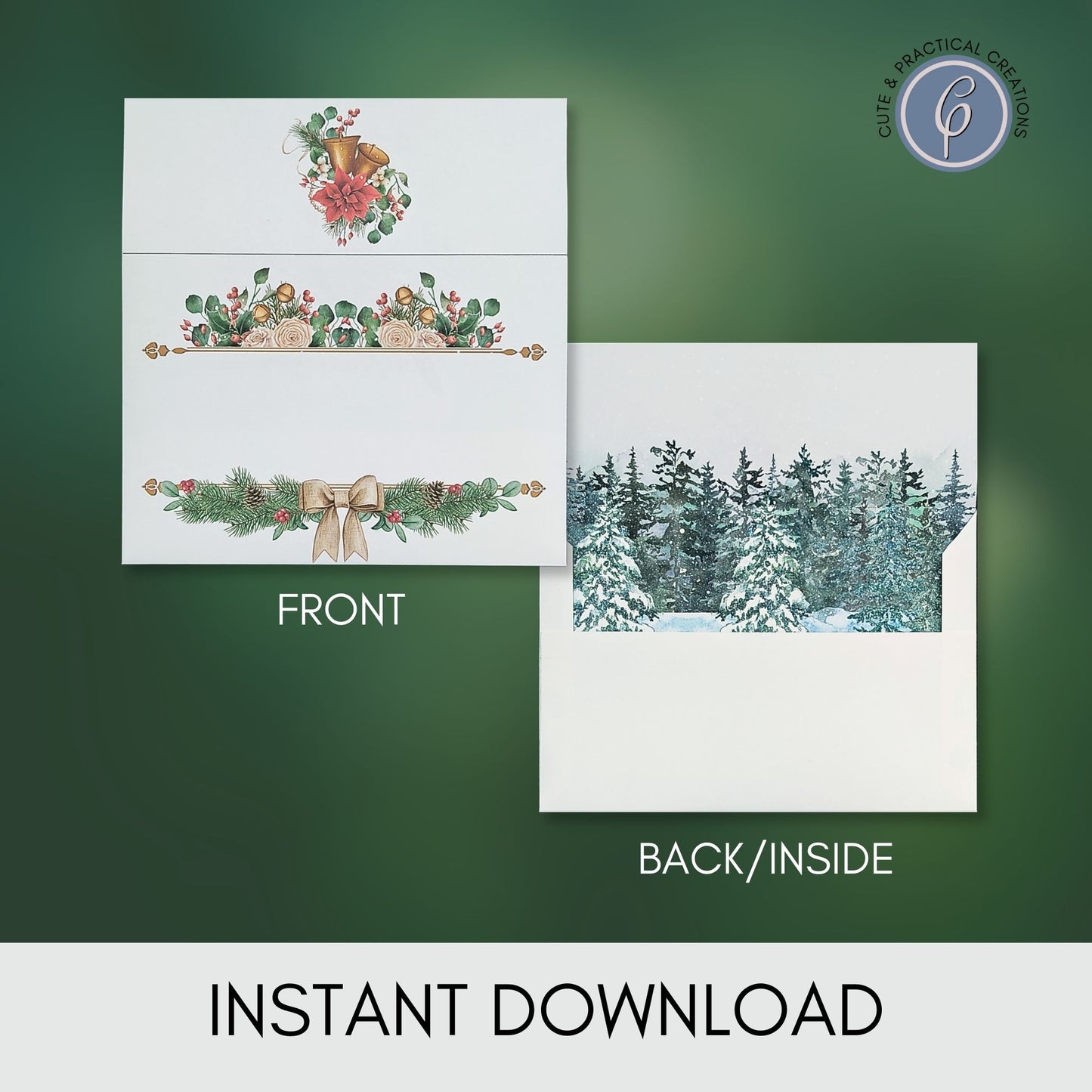 Plantilla de sobre con diseño forestal incluido -Diseño de invierno