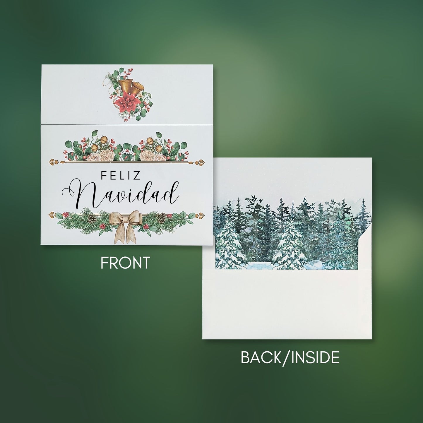 Plantilla de Sobre con Diseño de Acuarela Forest Liner incluido - Feliz Navidad