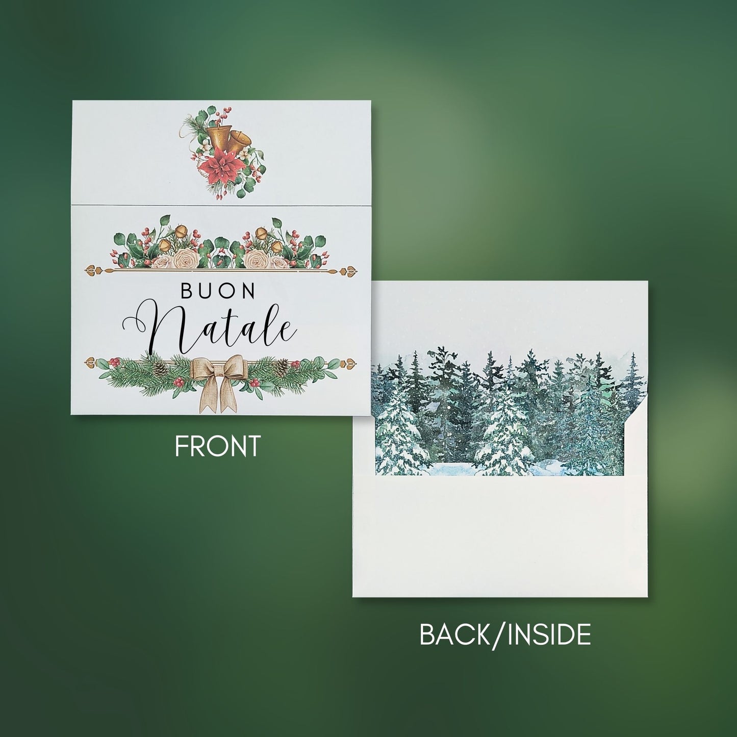 Plantilla de sobre con diseño de acuarela Forest Liner incluido - Buon Natale