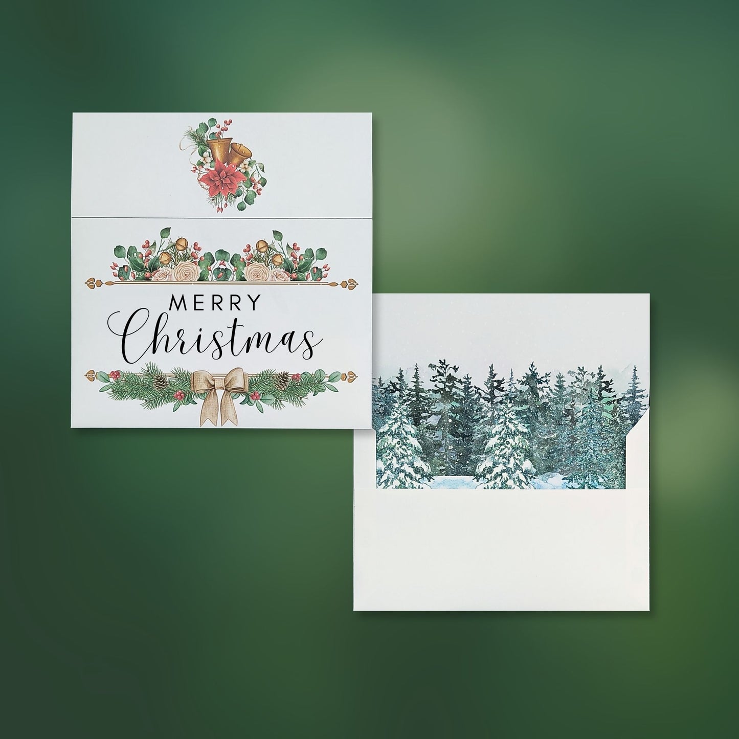 Plantilla de sobre con diseño de acuarela Forest Liner incluido - Feliz Navidad