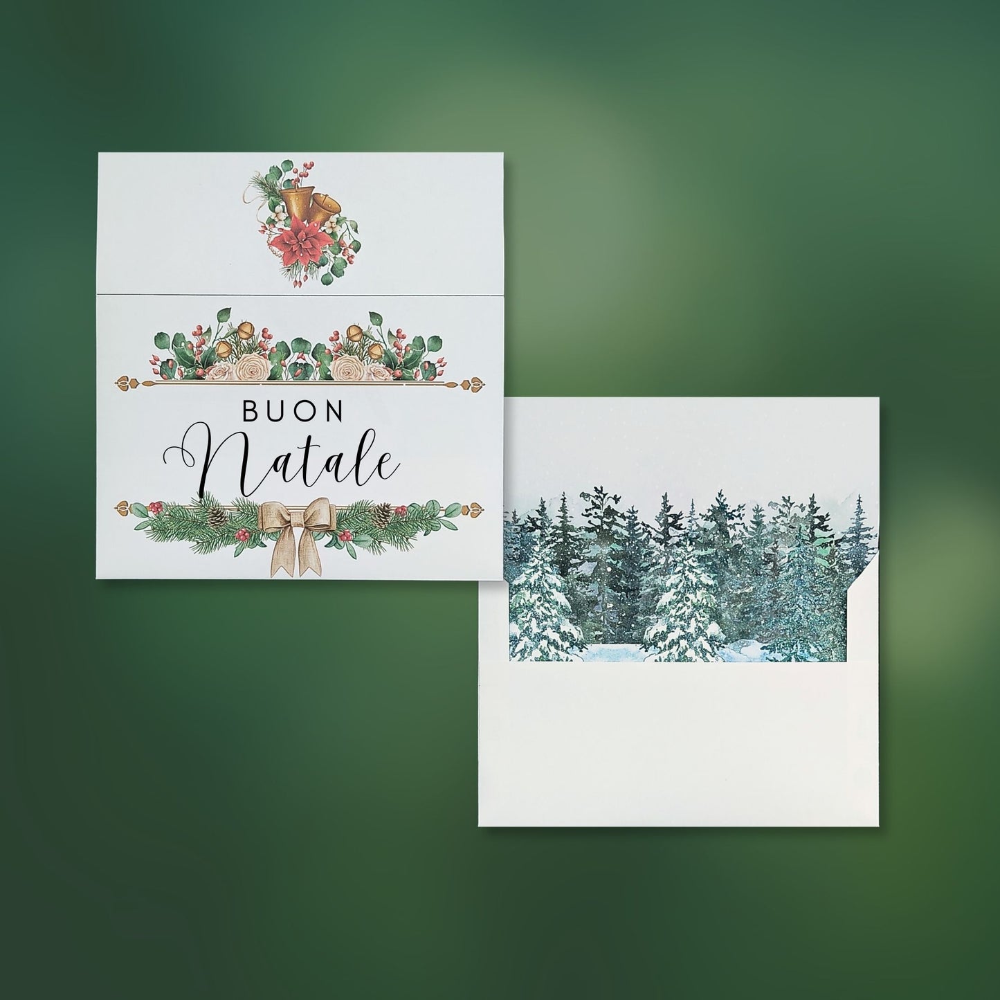 Plantilla de sobre con diseño de acuarela Forest Liner incluido - Buon Natale