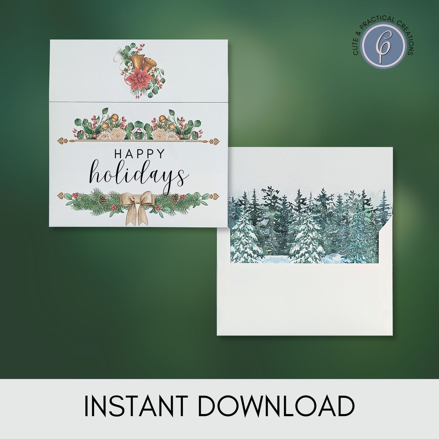 Plantilla de sobre con diseño forestal incluido -Diseño de invierno