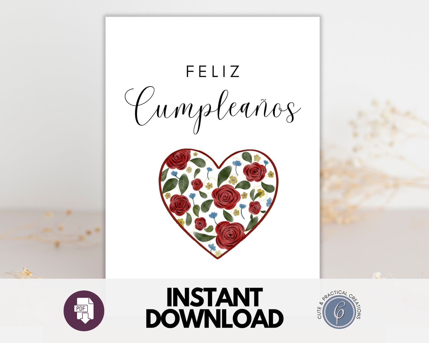 Tarjeta de Felicitación de Amor de Feliz Cumpleaños- Corazón con Rosas Rojas en Español