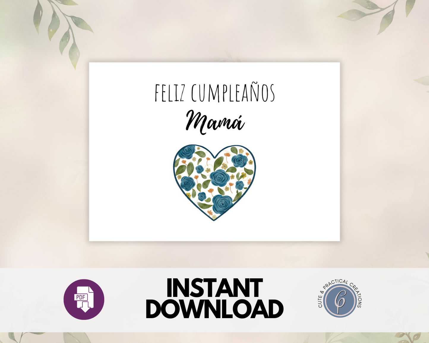 Feliz Cumpleaños Mamá Corazón con Flores en Español Tarjetas de felicitación