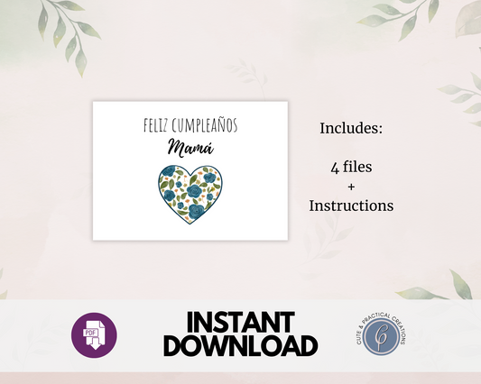 Happy Birthday Mom Heart with Flowers in Spanish Greeting Card